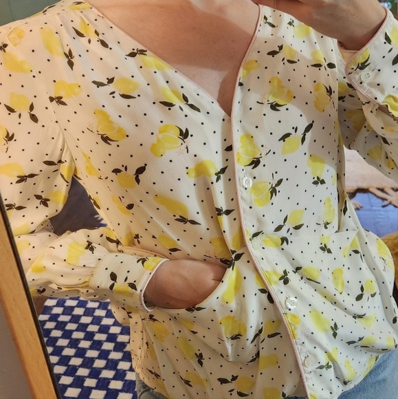 Piamita silk button front lemons top size xs - Picture 2 of 3